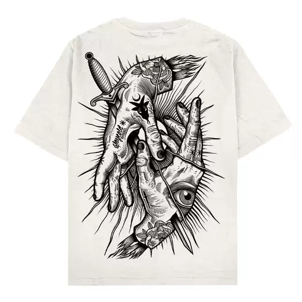 Original trendy brand American retro personality round neck cool and niche hip-hop T-shirt pure cotton body text tattoo artist T-shirt
