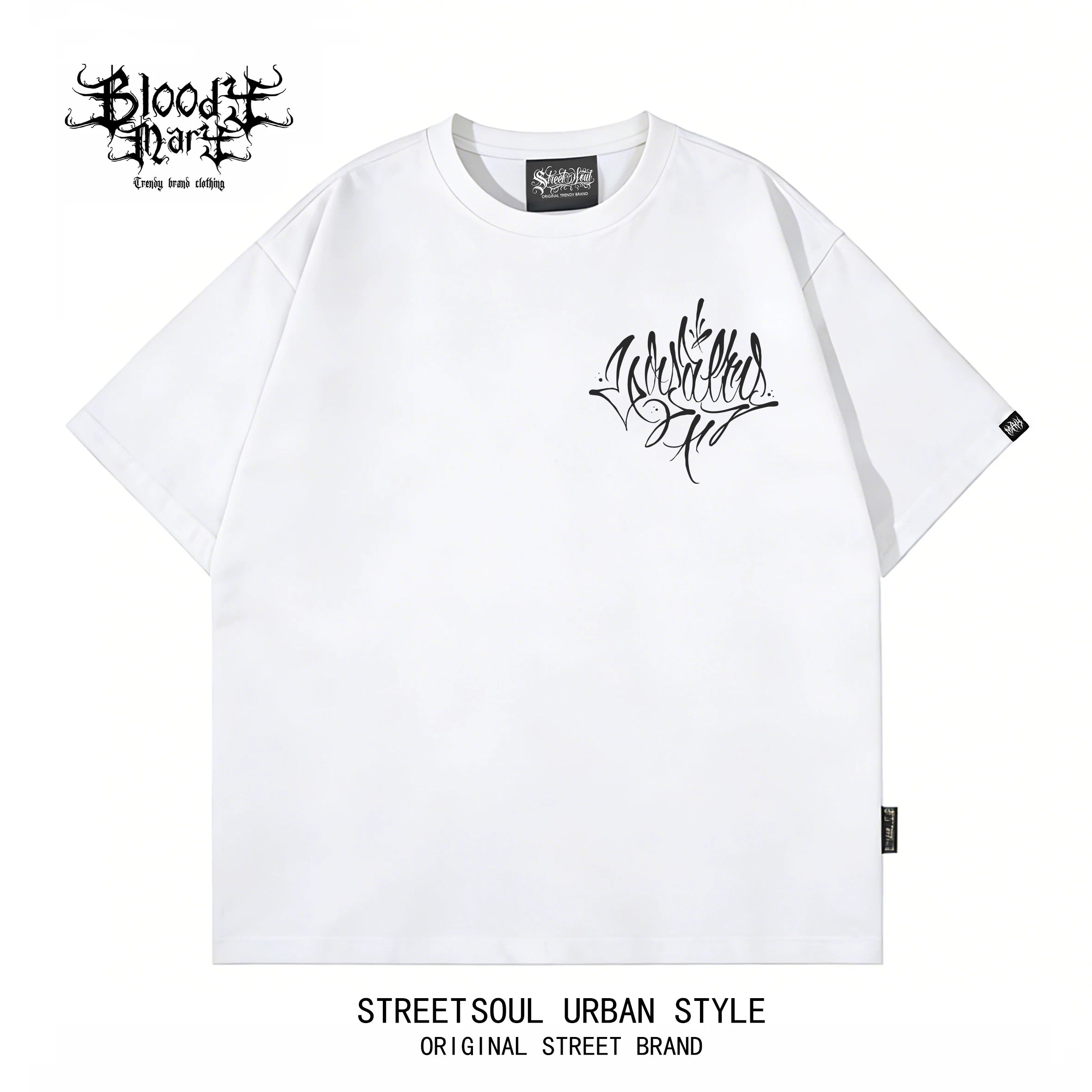 American Trendy Brand Flower Font West Coast Hip Hop Black Short sleeved T-shirt Loose Cotton Heavy duty Letter Printed Trendy Brand