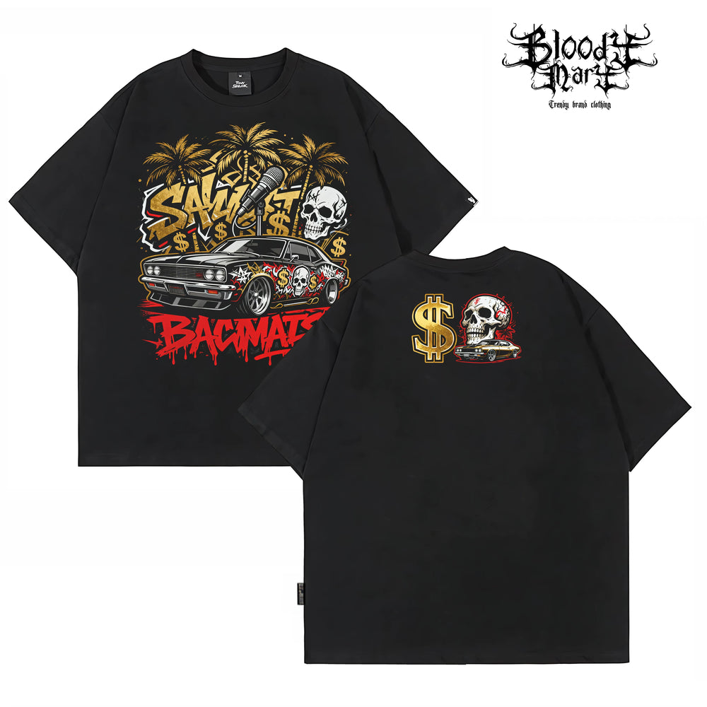 Original Trendy Brand American High Street ins Skull Little Popular Hip Hop Heavy Fancy Characters China-Chic West Coast Short Sleeve T-shirt