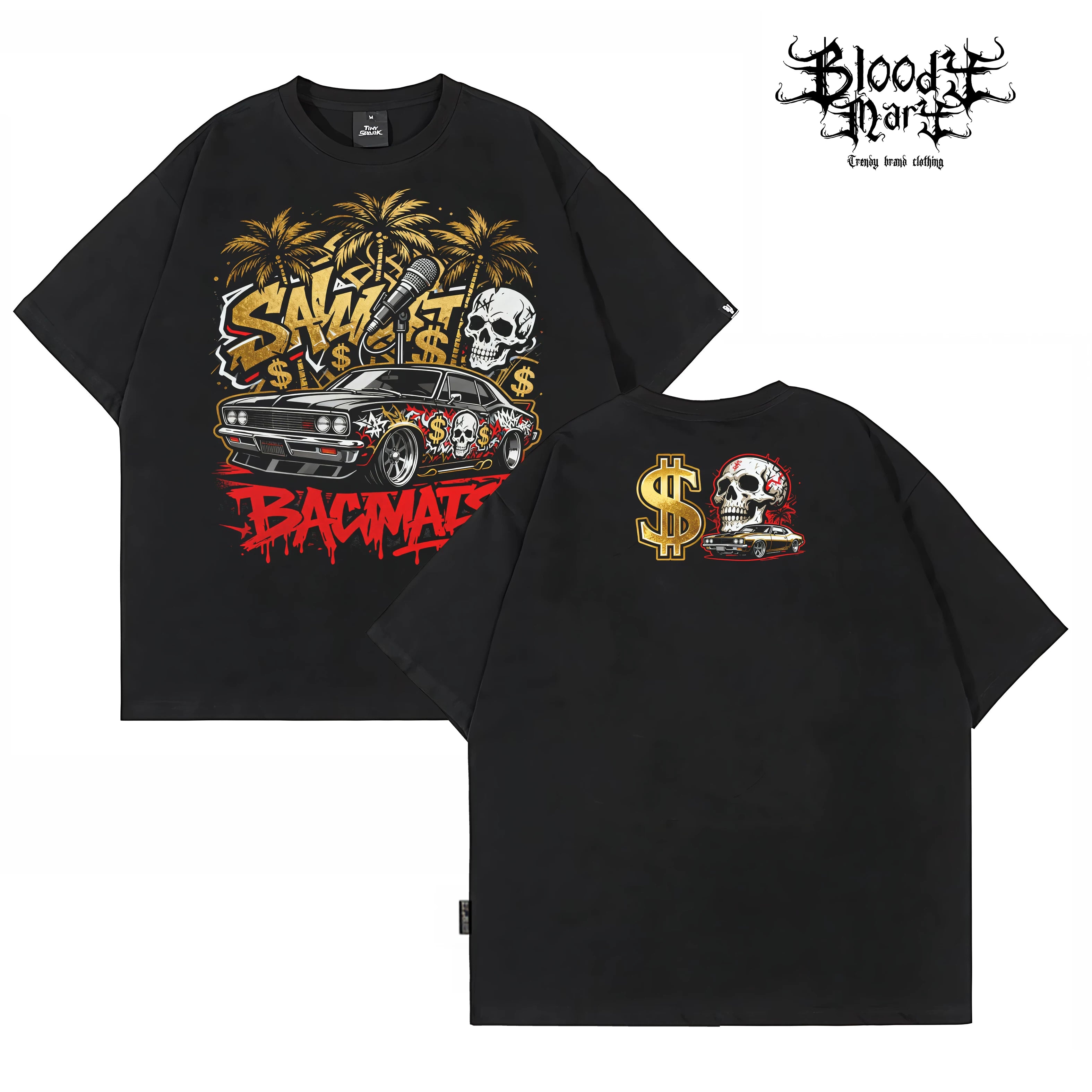 Original Trendy Brand American High Street ins Skull Little Popular Hip Hop Heavy Fancy Characters China-Chic West Coast Short Sleeve T-shirt