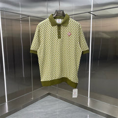 Casablanca Diamond Monogram Knit Polo Shirt - Olive Green