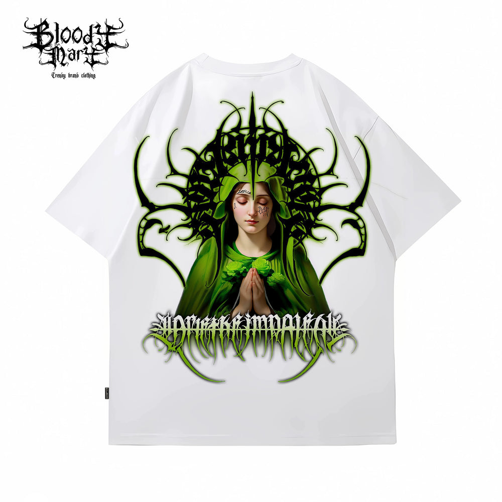 Original American street flower font retro loose cotton heavyweight niche hip-hop tattoo artist trendy brand T
