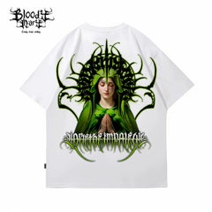 Original American street flower font retro loose cotton heavyweight niche hip-hop tattoo artist trendy brand T
