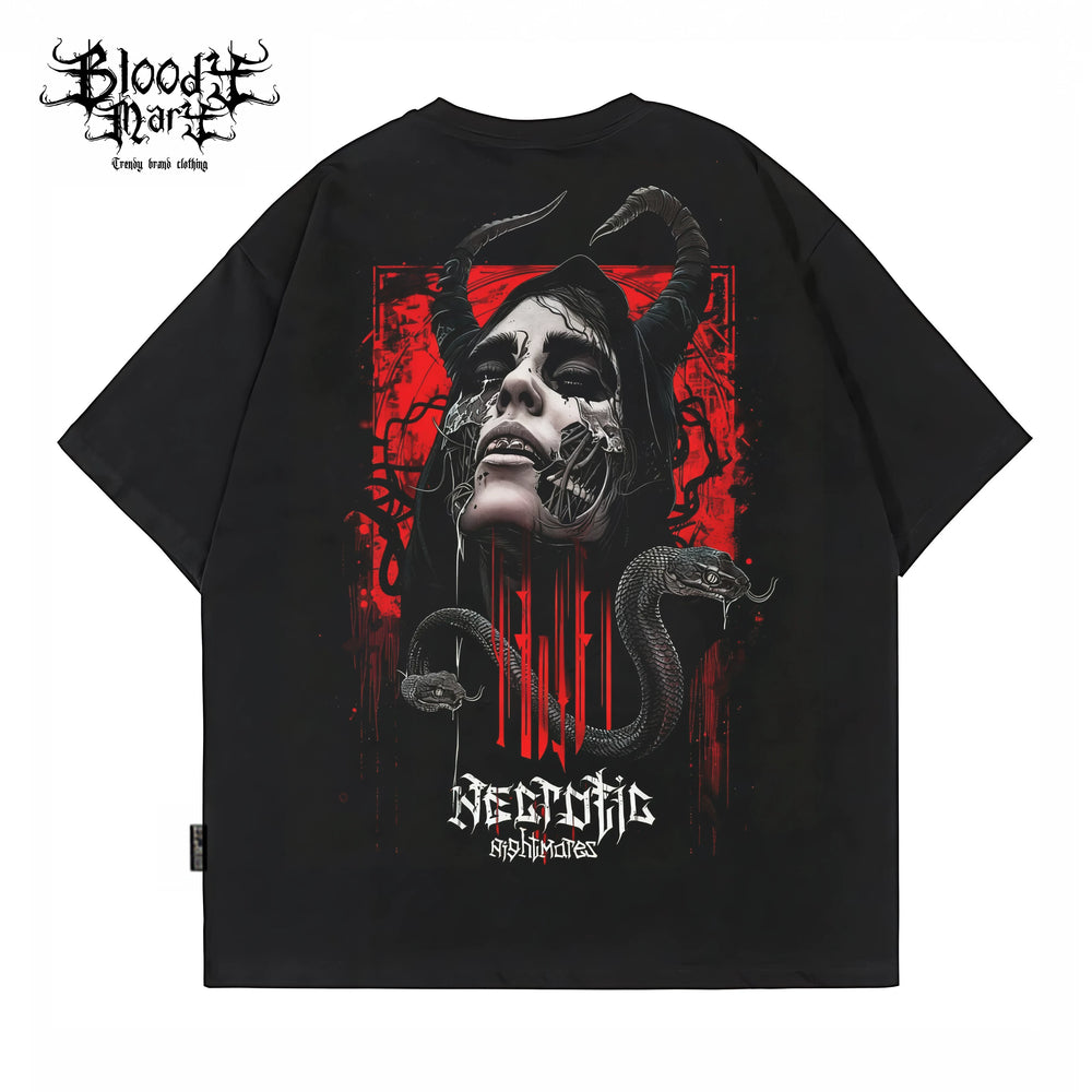 Original trendy brand dark punk skull niche American floral font heavyweight loose hip-hop printed short sleeved T-shirt