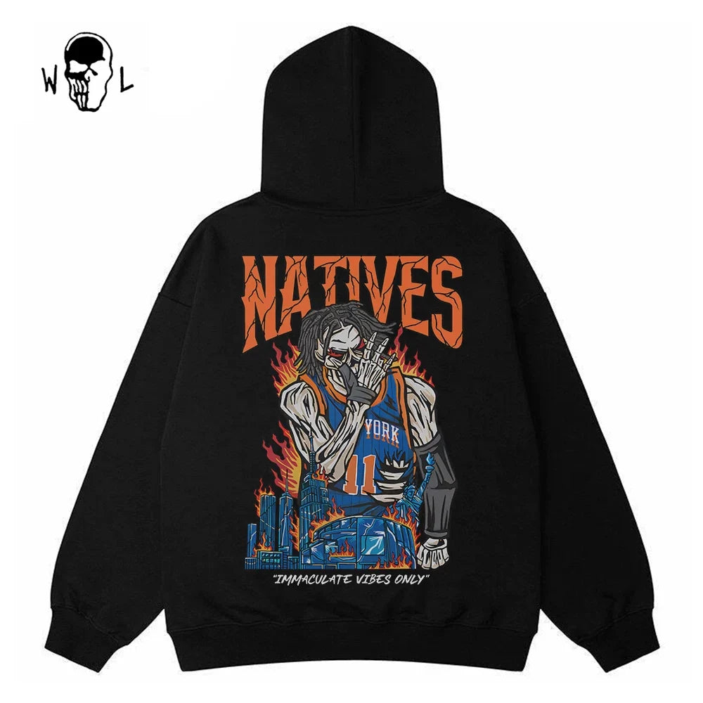 Warren Lotas Natives New York Flame Skull Hoodie - Black
