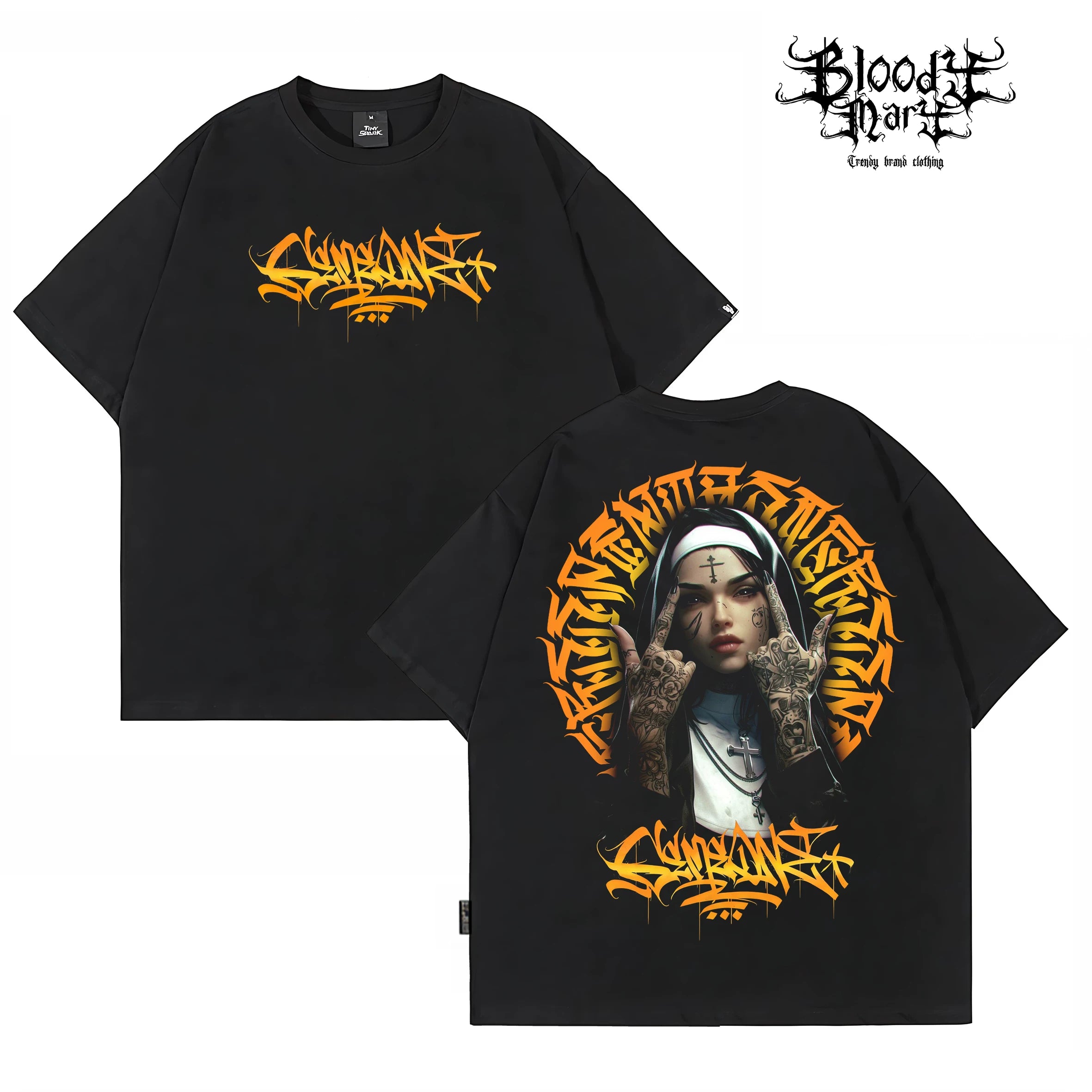 Trendy brand American floral font hip-hop West Coast short sleeved T-shirt men's loose street trendy brand tattoo artist heavyweight pure cotton