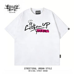 China-Chic style American printed short sleeve T-shirt for men and women loose street trend summer new black T-shirt leopard print