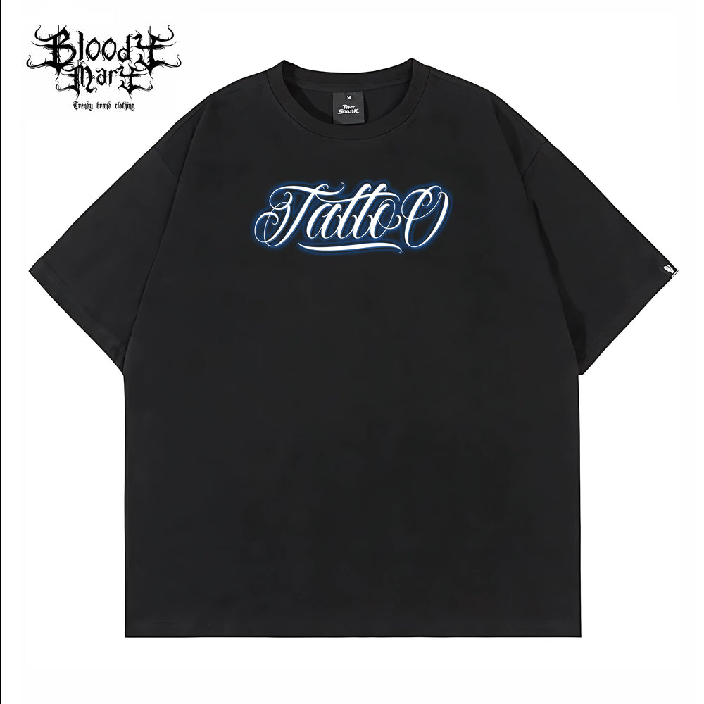 American street flower font short sleeved loose cotton heavyweight niche hip-hop tattoo artist trendy T-shirt