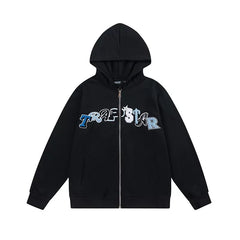 Trapstar Style Autumn/Winter Blue & White Gradient Full-Zip Hoodie - Black