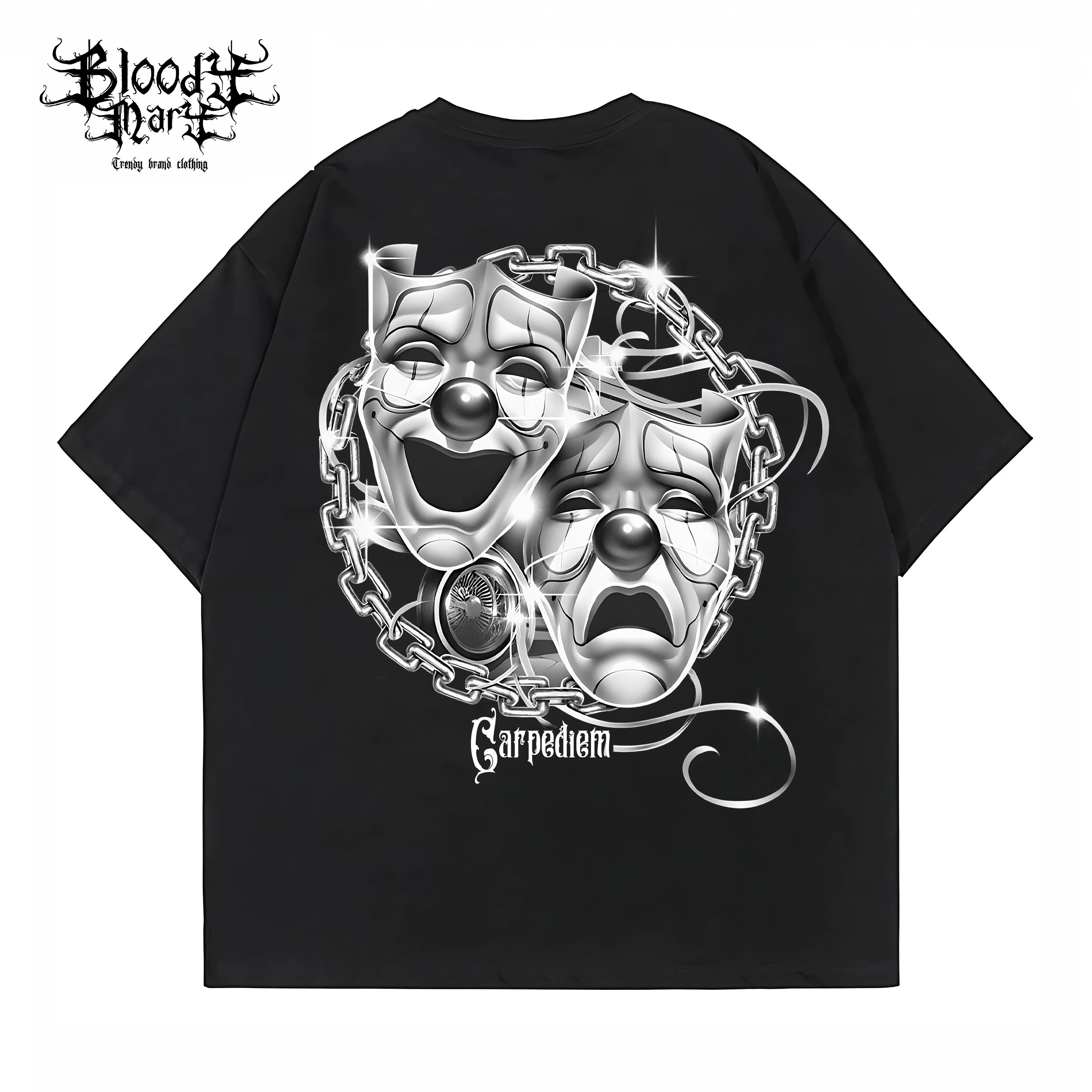 Trendy American Street Chicano Flower Font Short Sleeve Loose Cotton Heavy Weight Clown Hip Hop Tattoo Artist T-shirt Crowd