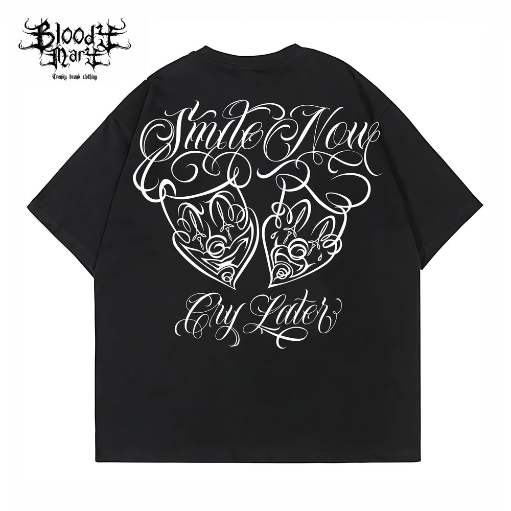 Original Trendy Brand American Street Flower Font Short sleeved Men's and Women's Loose Cotton Heavy duty Niche Hip Hop Clown T-shirt