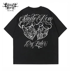 Original Trendy Brand American Street Flower Font Short sleeved Men's and Women's Loose Cotton Heavy duty Niche Hip Hop Clown T-shirt
