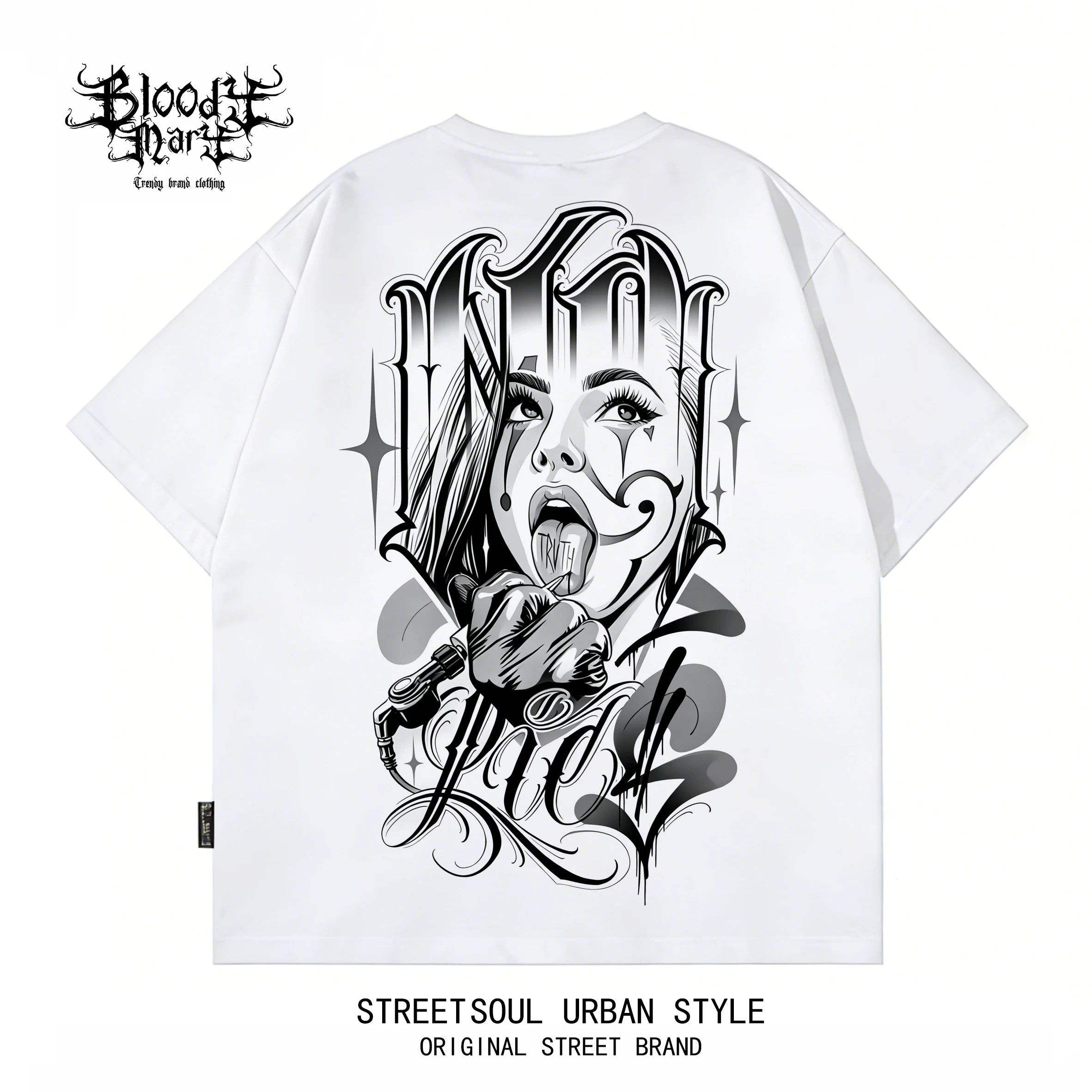 American street dark style floral font West Coast short sleeved T-shirt for men, loose and heavyweight, niche trendy printed top