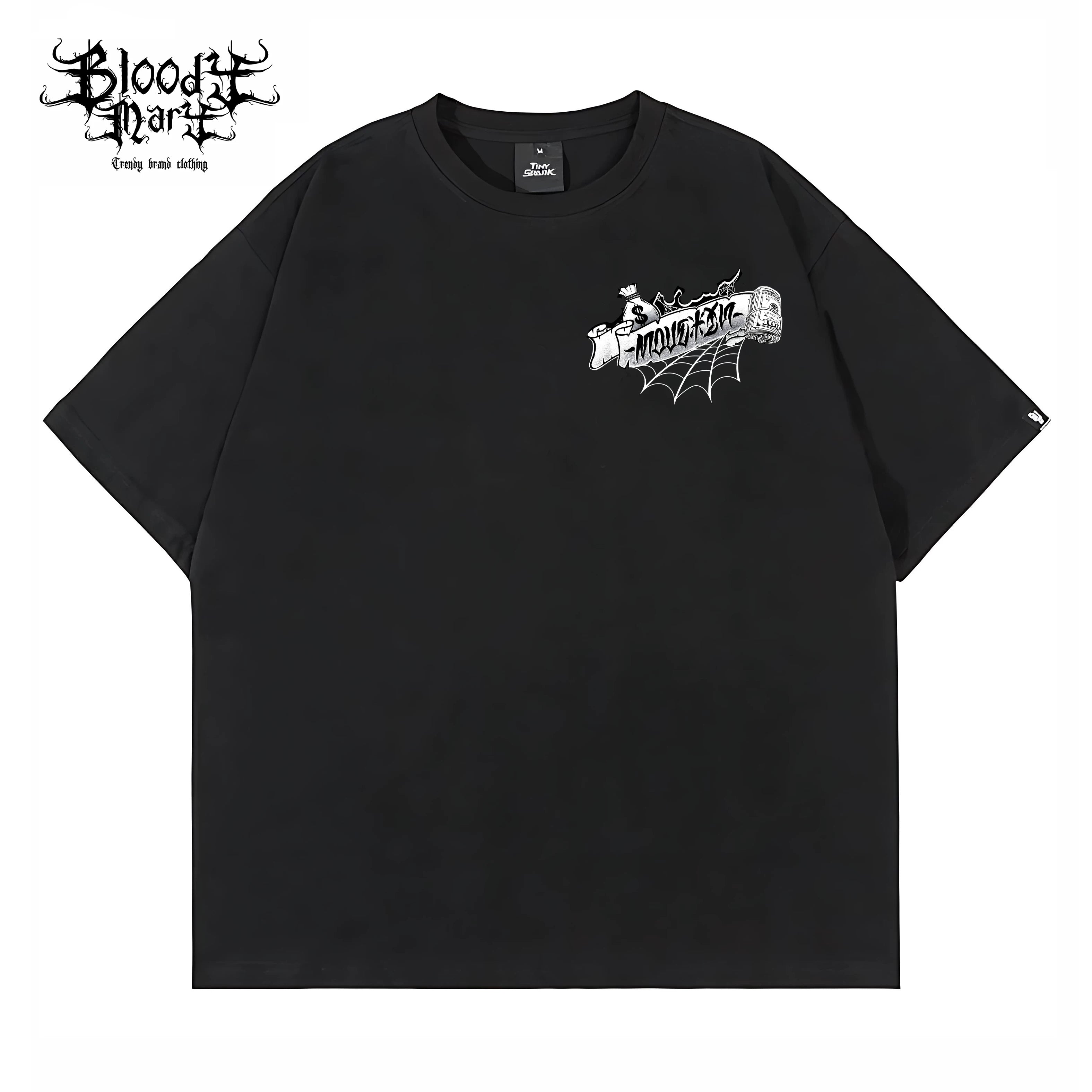 American Street Retro USD Banknote Flower Font Loose Cotton Heavy Weight Niche Hip Hop Tattoo Artist Trendy Brand T-shirt