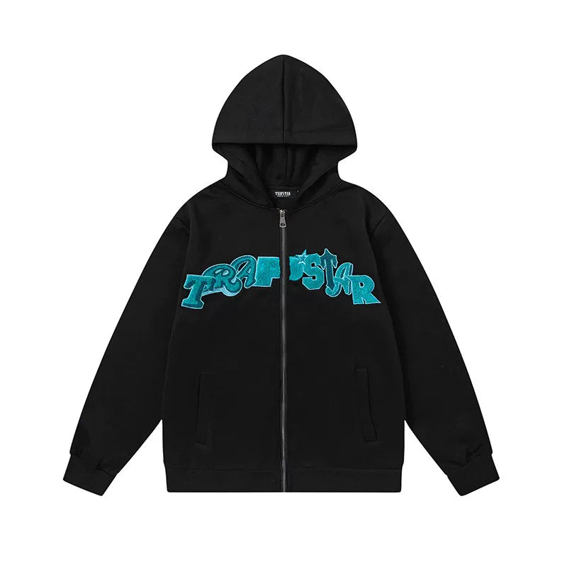 Trapstar Style Autumn/Winter Teal & Blue Gradient Full-Zip Hoodie - Black