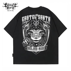 Original American street flower font, Fugu Chicano loose cotton, heavyweight, niche hip-hop tattoo artist, trendy brand T