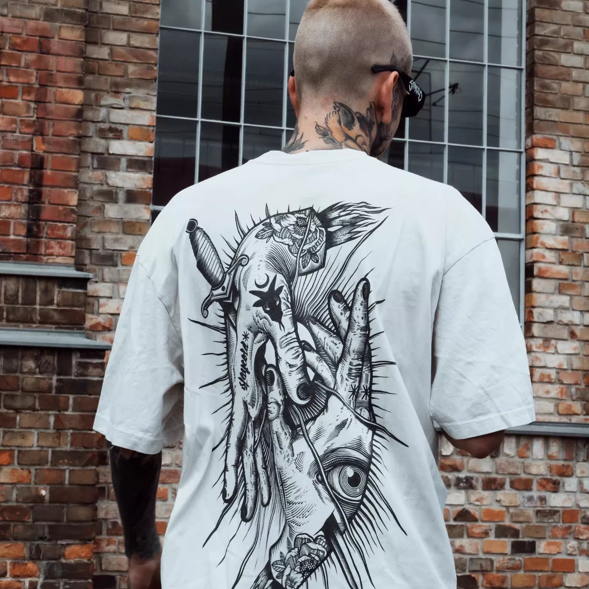 Original trendy brand American retro personality round neck cool and niche hip-hop T-shirt pure cotton body text tattoo artist T-shirt