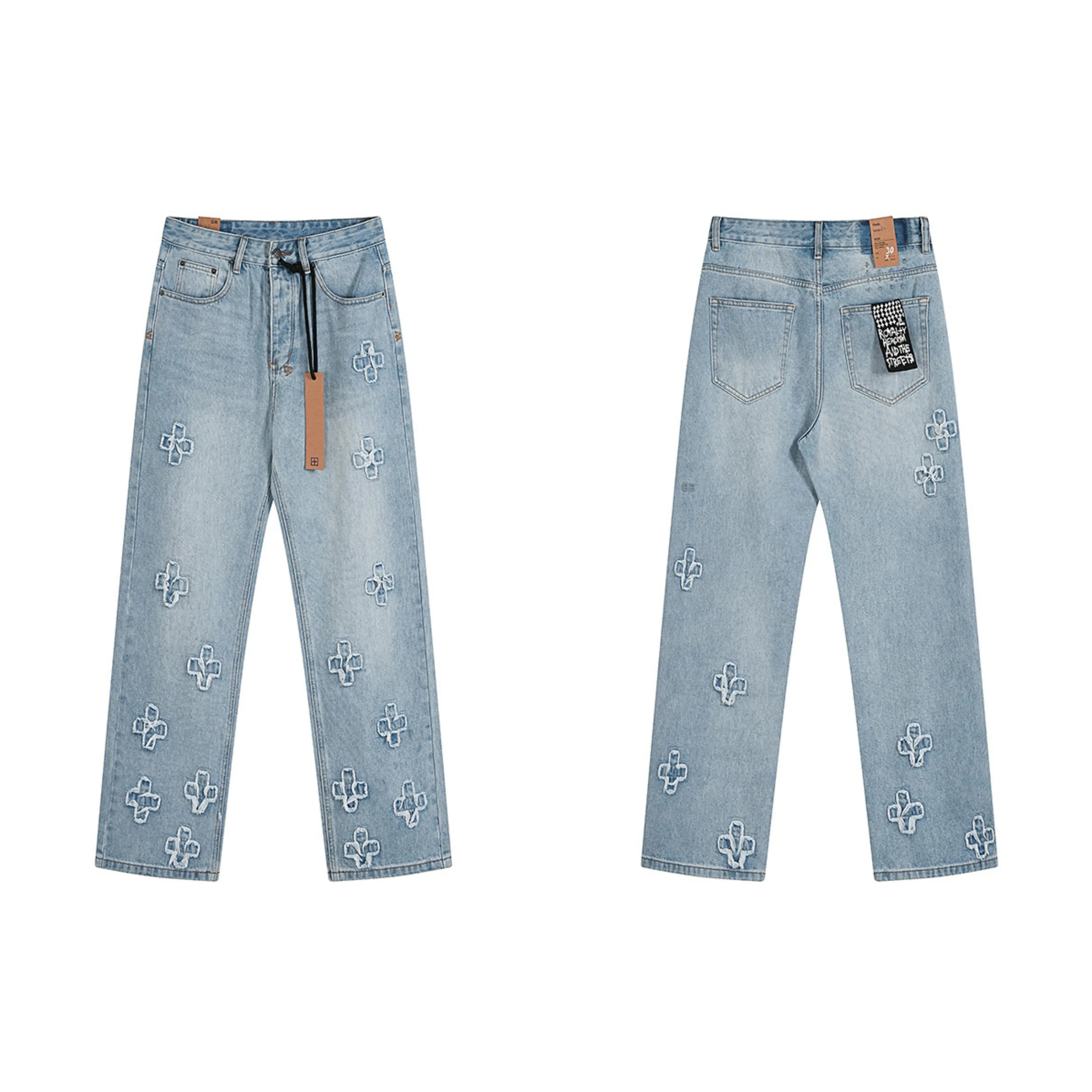 Ksubi Cross Motif Denim Jeans - Light Blue