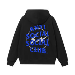 Anti Social Social Club Blue Lightning Circle Logo Hoodie - Black