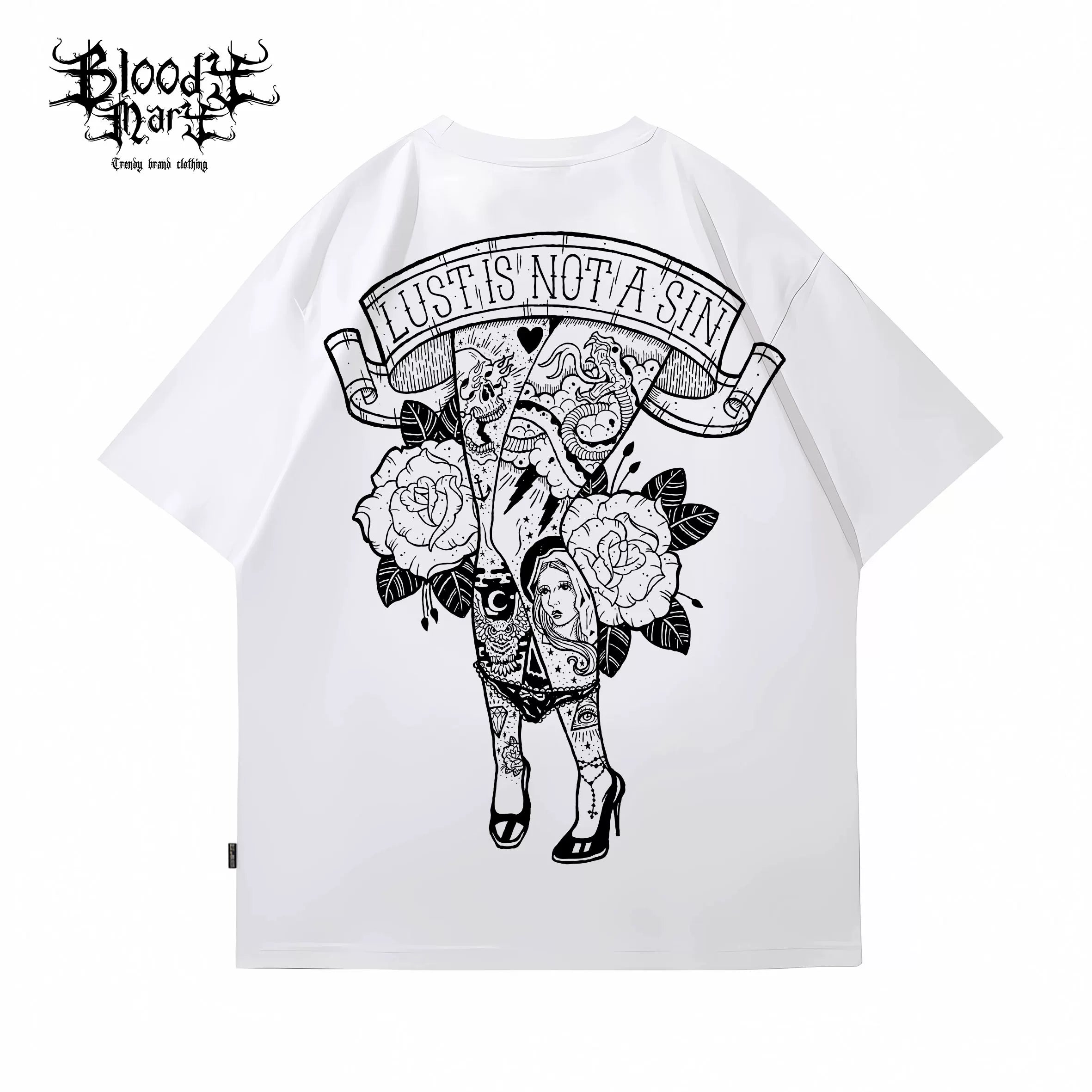Original trendy brand American street flower font short sleeved men's and women's loose cotton heavyweight niche hip-hop tattoo artist T-shirt