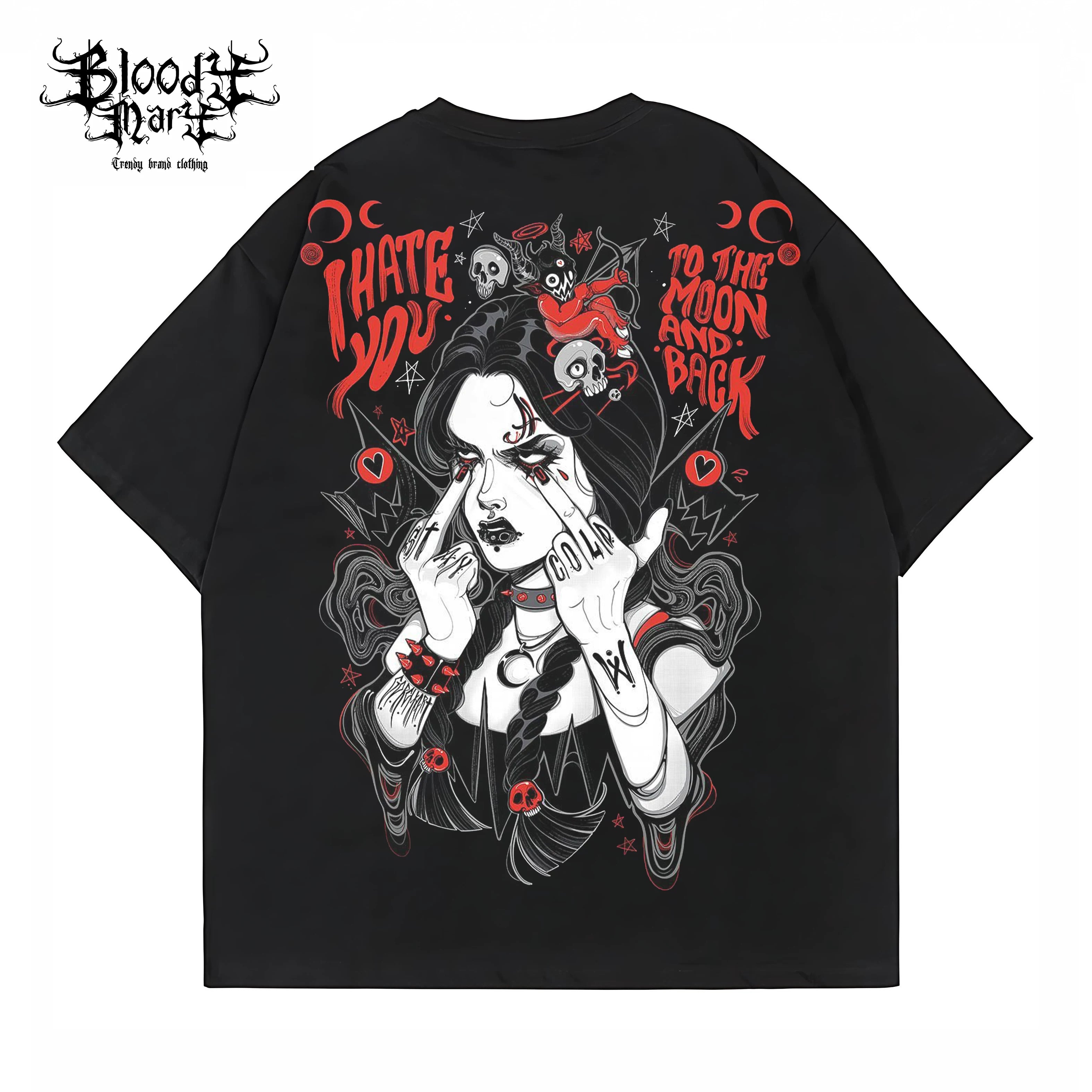 Original trendy cartoon West Coast tattoo artist brand, pure cotton heavyweight American street round neck short sleeved T-shirt, niche