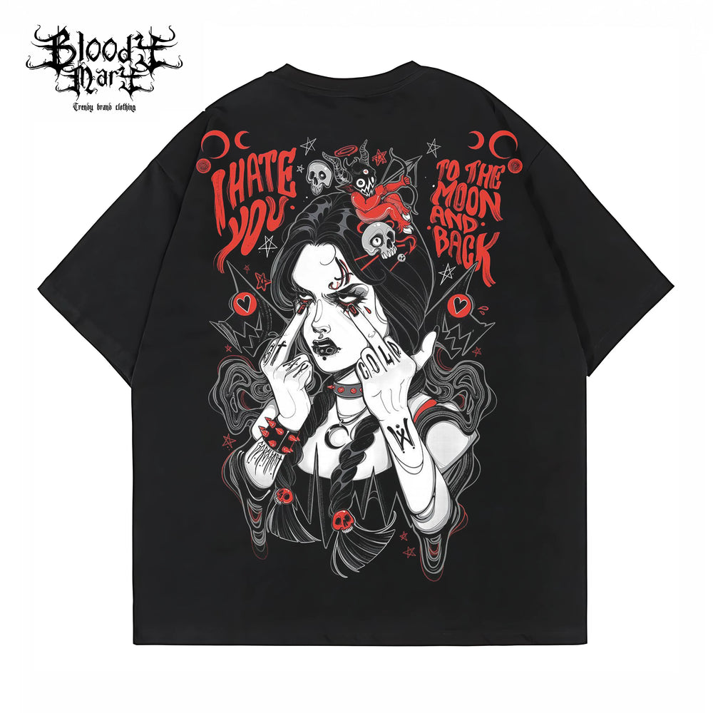 Original trendy cartoon West Coast tattoo artist brand, pure cotton heavyweight American street round neck short sleeved T-shirt, niche