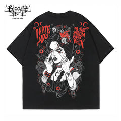 Original trendy cartoon West Coast tattoo artist brand, pure cotton heavyweight American street round neck short sleeved T-shirt, niche