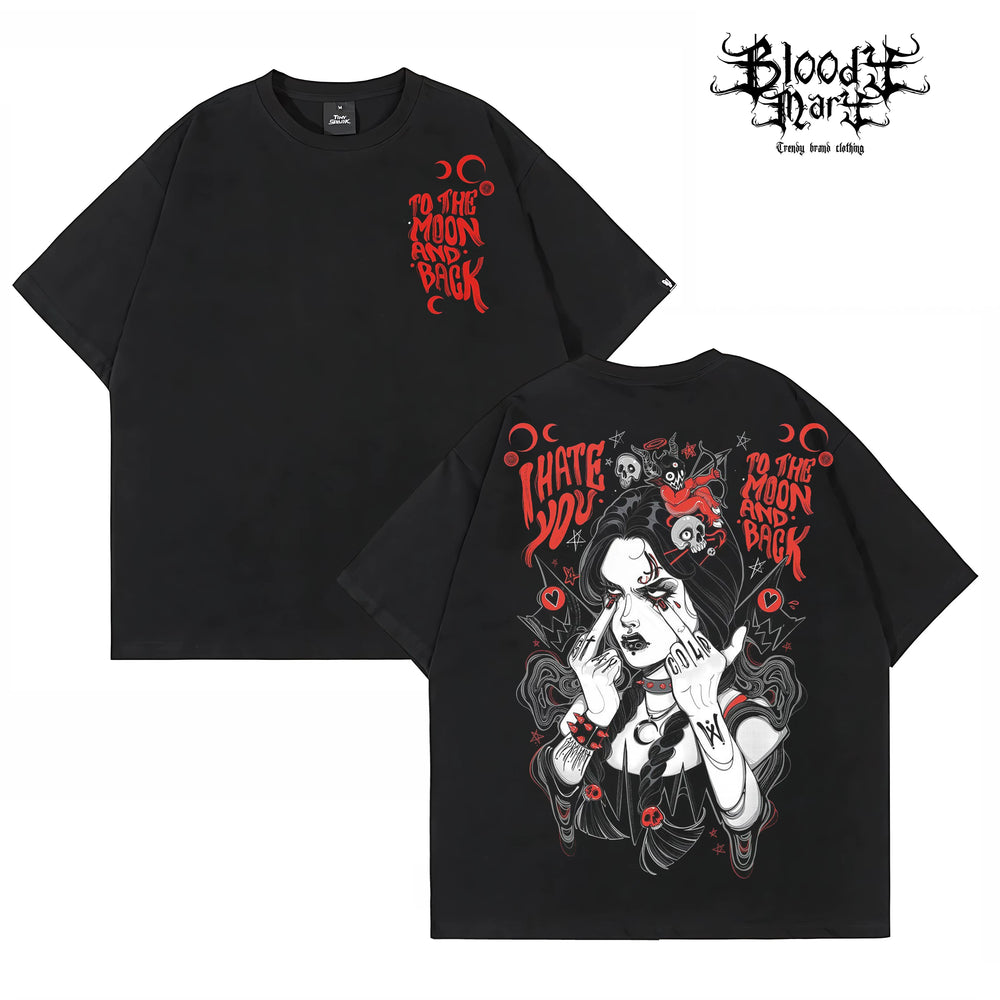 Original trendy cartoon West Coast tattoo artist brand, pure cotton heavyweight American street round neck short sleeved T-shirt, niche