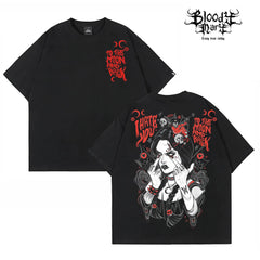 Original trendy cartoon West Coast tattoo artist brand, pure cotton heavyweight American street round neck short sleeved T-shirt, niche