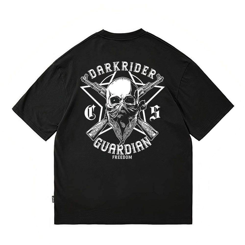 Hip hop skull print short sleeved T-shirt for men and women, loose shoulder sleeves, pure cotton, white trendy brand top, trendy street cotton