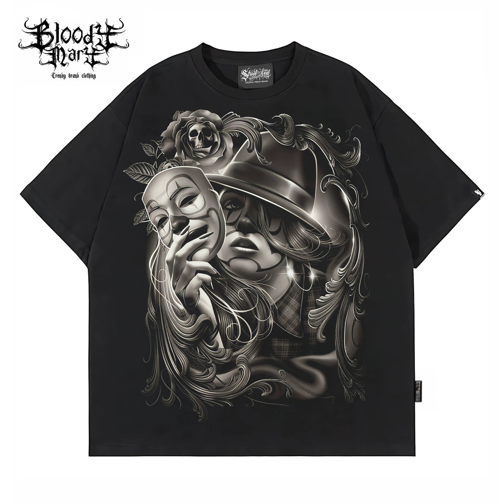 Original American street retro Chicano West Coast pure cotton heavyweight niche hip-hop tattoo artist trendy T-shirt print