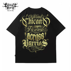 American street retro floral font short sleeved loose cotton heavyweight niche hip-hop tattoo artist trendy T-shirt