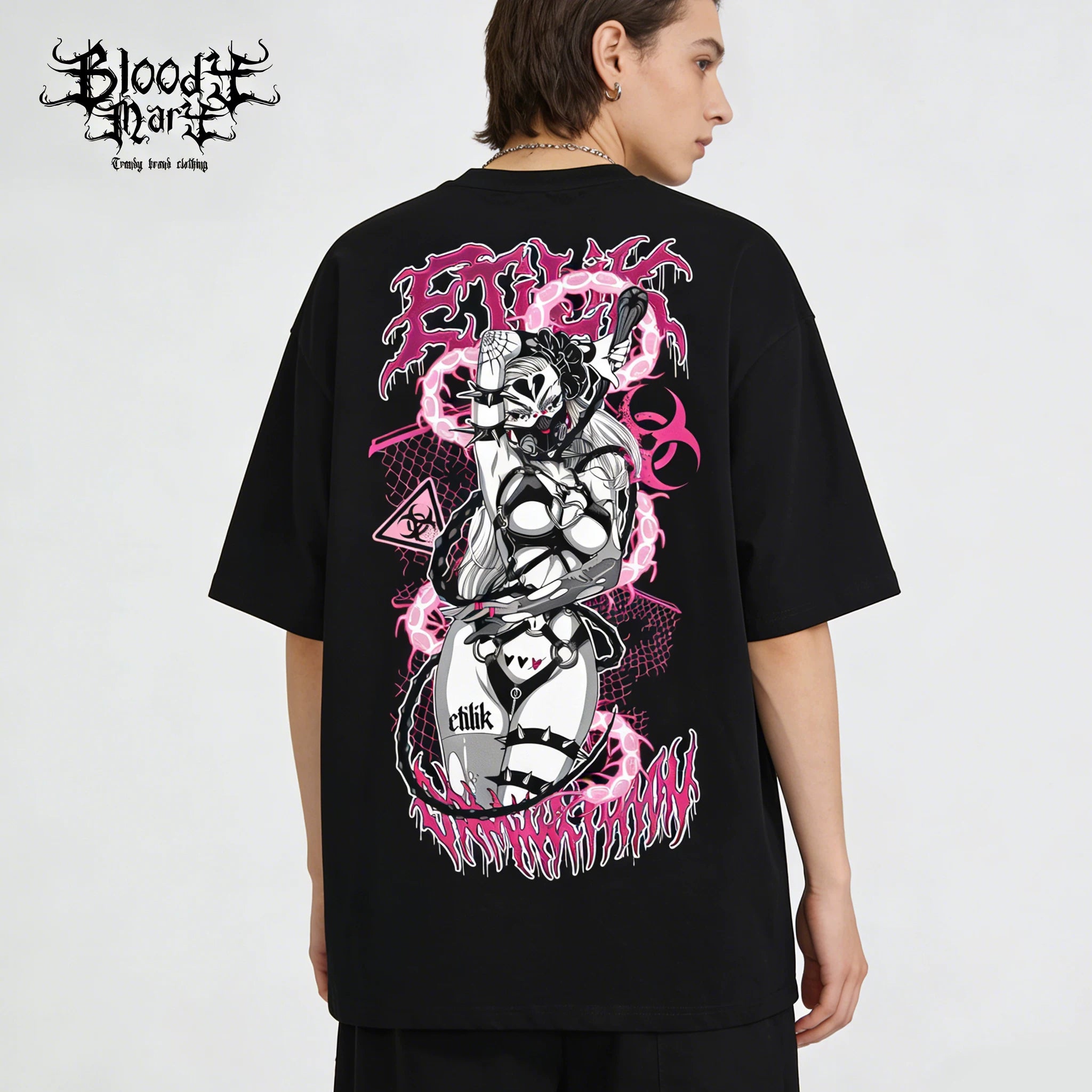 Original American street loose pure cotton heavyweight niche hip-hop tattoo artist trendy brand T-flower font West Coast Chino