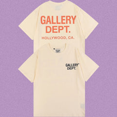 Gallery Dept. Hollywood Logo Short Sleeve T-Shirt - Cream/Orange