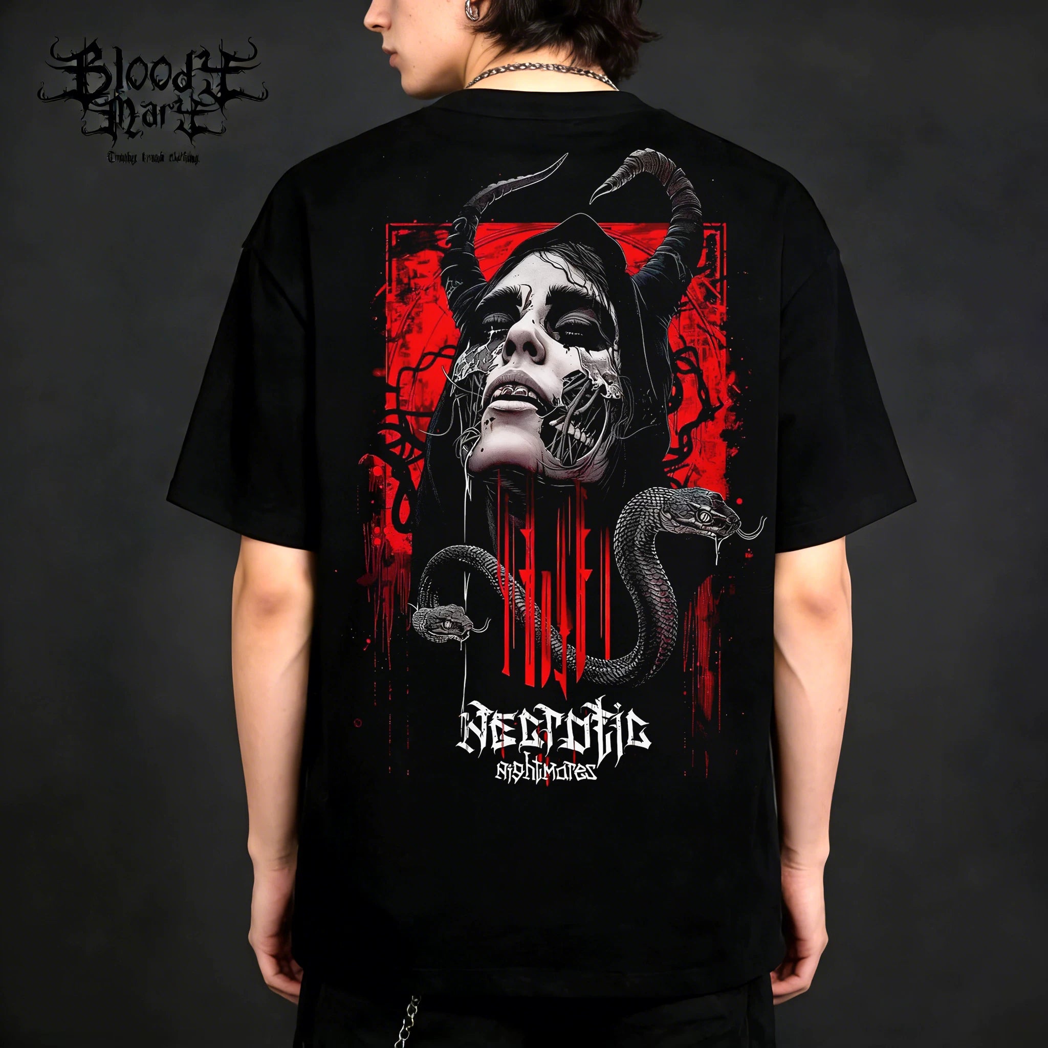 Original trendy brand dark punk skull niche American floral font heavyweight loose hip-hop printed short sleeved T-shirt
