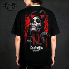 Original trendy brand dark punk skull niche American floral font heavyweight loose hip-hop printed short sleeved T-shirt