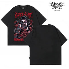 American hip-hop style gothic anime printed short sleeved T-shirts for men and women loose heavy weight cotton dark rock trendy brand