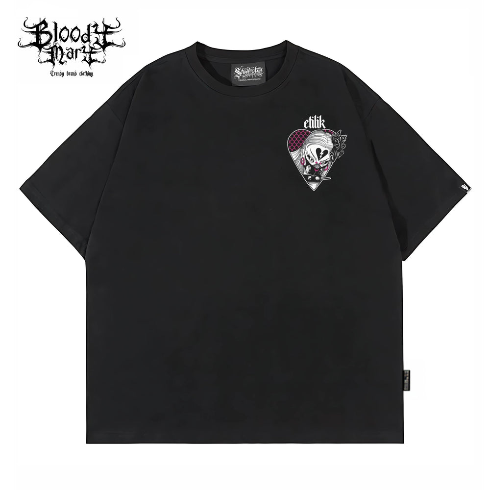 Original American street loose pure cotton heavyweight niche hip-hop tattoo artist trendy brand T-flower font West Coast Chino