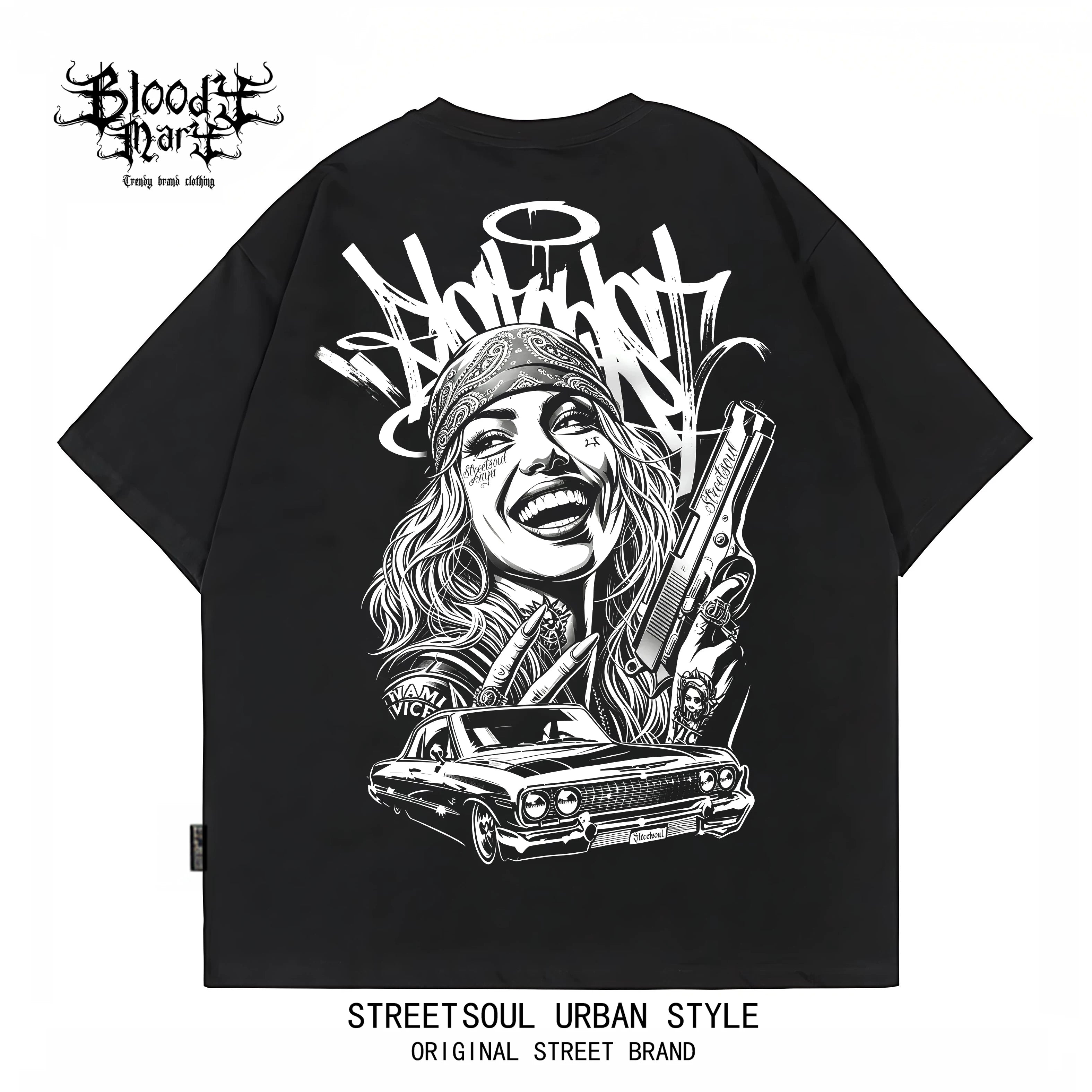 American street dark style printed short sleeved T-shirt for men and women loose couple outfit trendy high street style top
