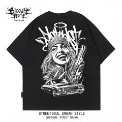 American street dark style printed short sleeved T-shirt for men and women loose couple outfit trendy high street style top