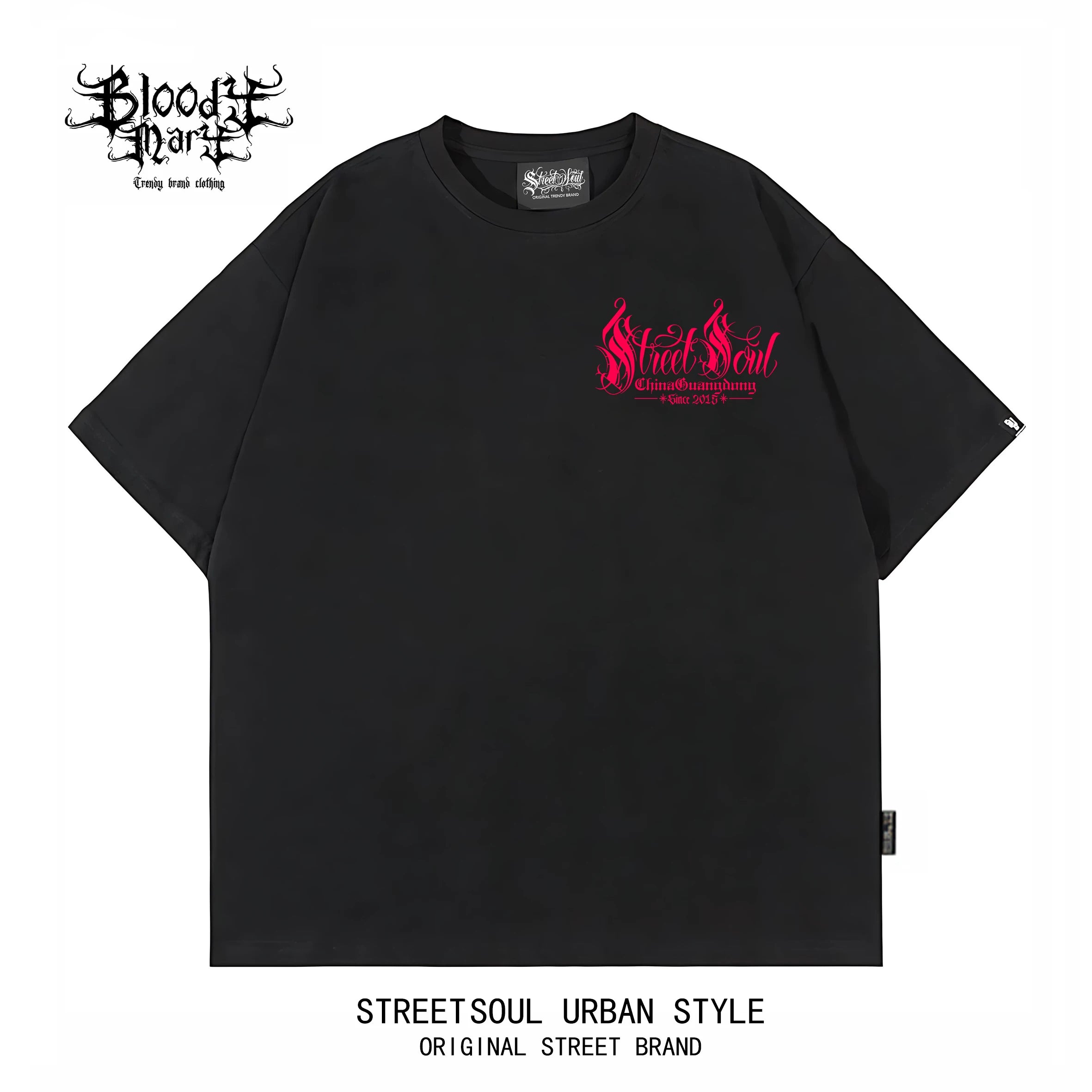 Trendy brand floral font hip-hop street style short sleeved West Coast Chicano T-shirt men's black letter print oversiz