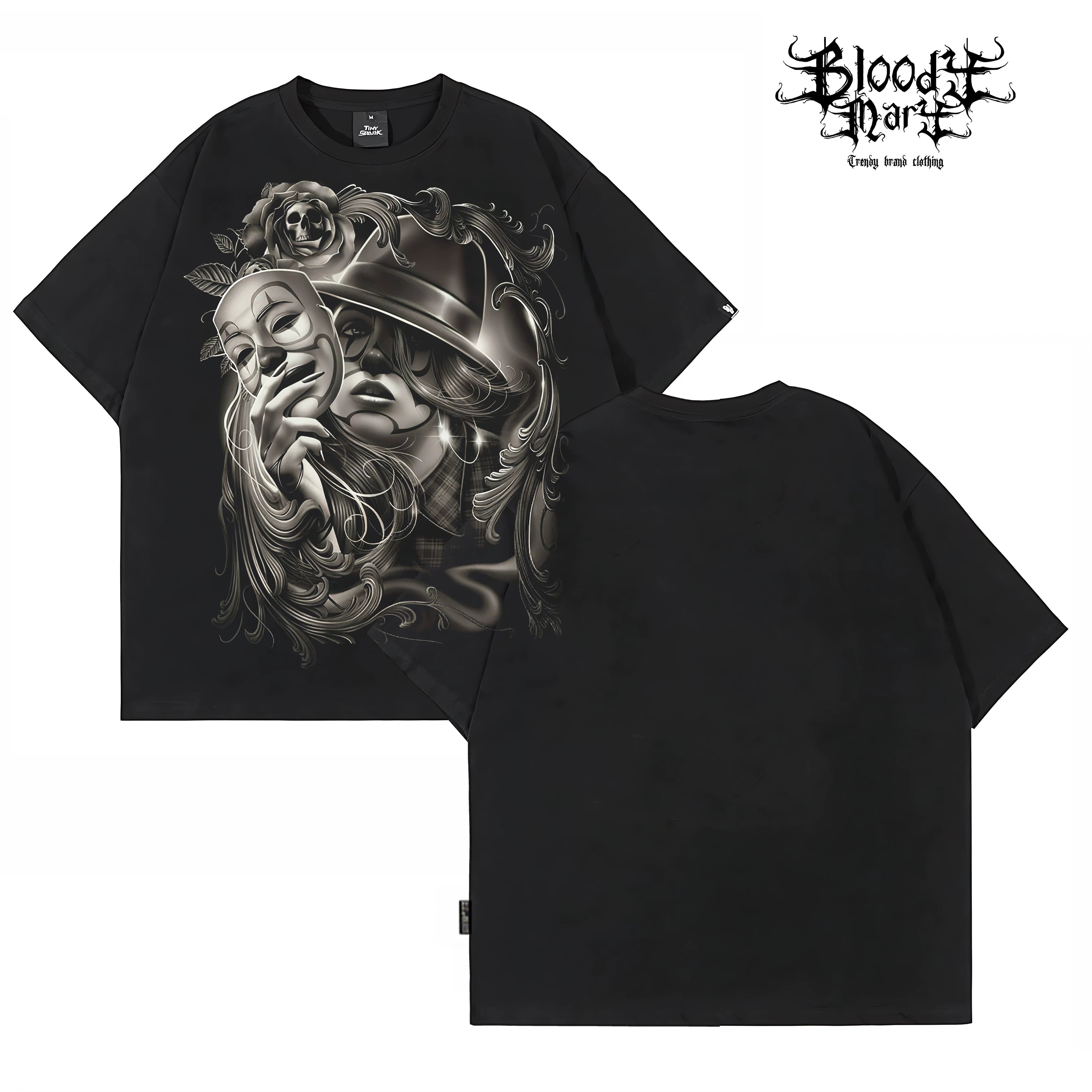 Original American street retro Chicano West Coast pure cotton heavyweight niche hip-hop tattoo artist trendy T-shirt print