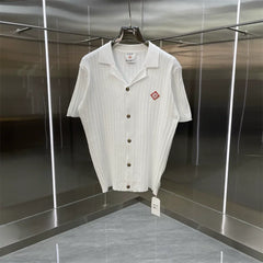 Casablanca Ribbed Knit Button-Down Shirt - White