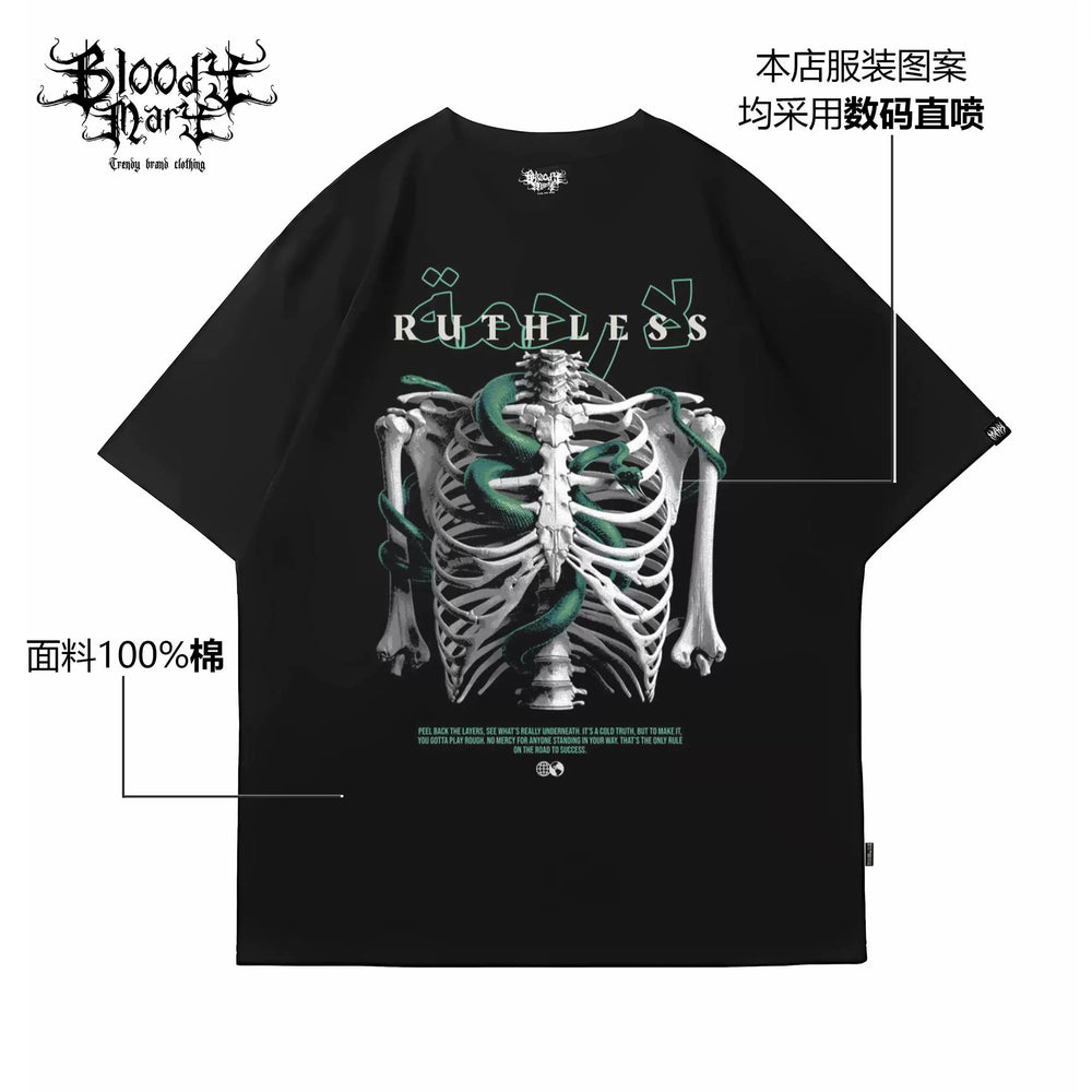 American street skull short sleeved T-shirt loose pure cotton design unisex trendy brand top