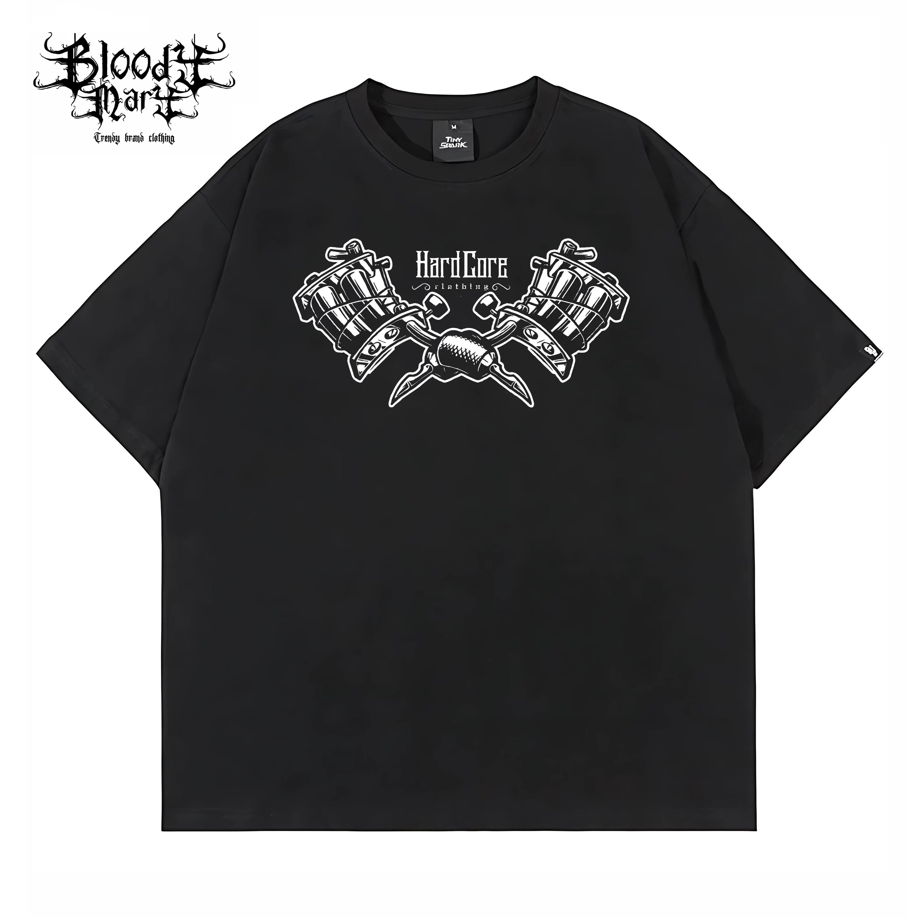 American street double motorcycle short sleeved loose cotton heavyweight niche hip-hop fashion brand tattoo artist T-shirt abstract trend