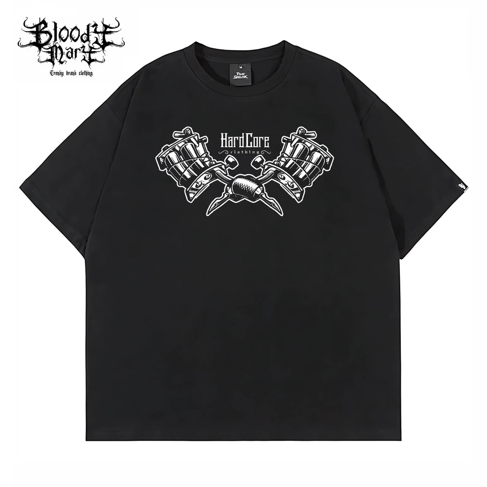 American street double motorcycle short sleeved loose cotton heavyweight niche hip-hop fashion brand tattoo artist T-shirt abstract trend