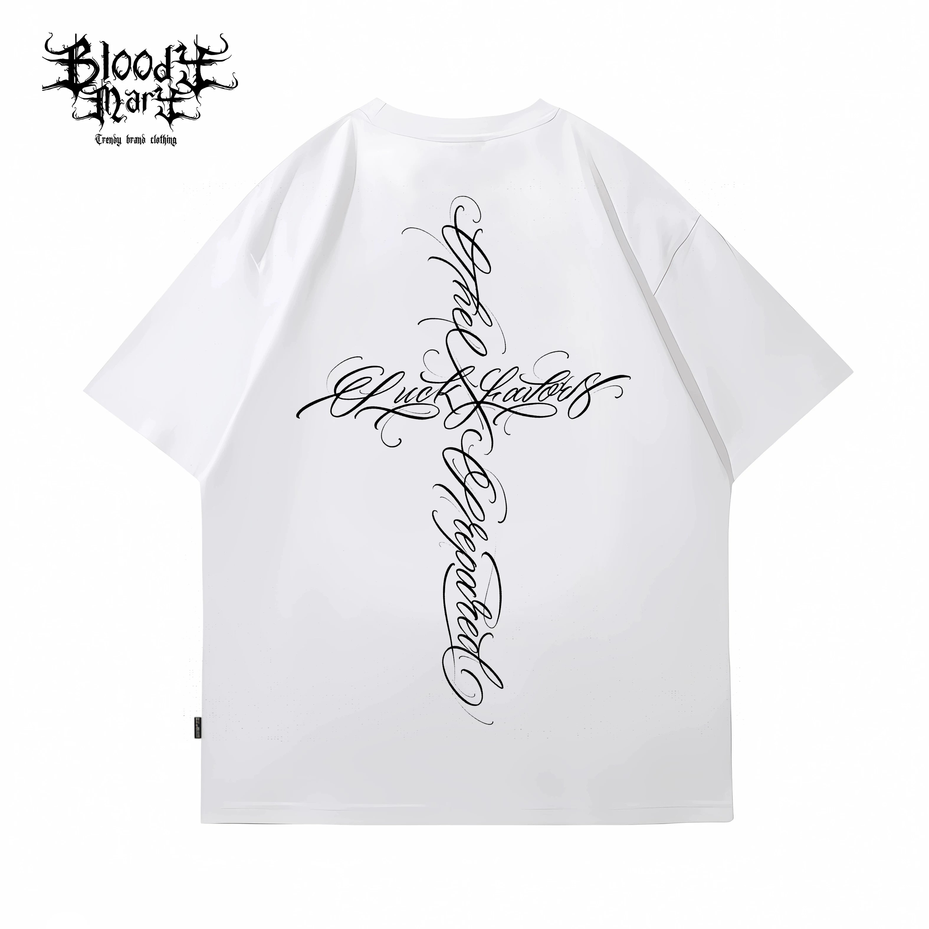 American street flower font short sleeved loose cotton heavyweight niche hip-hop fashion brand tattoo artist T-shirt abstract trend