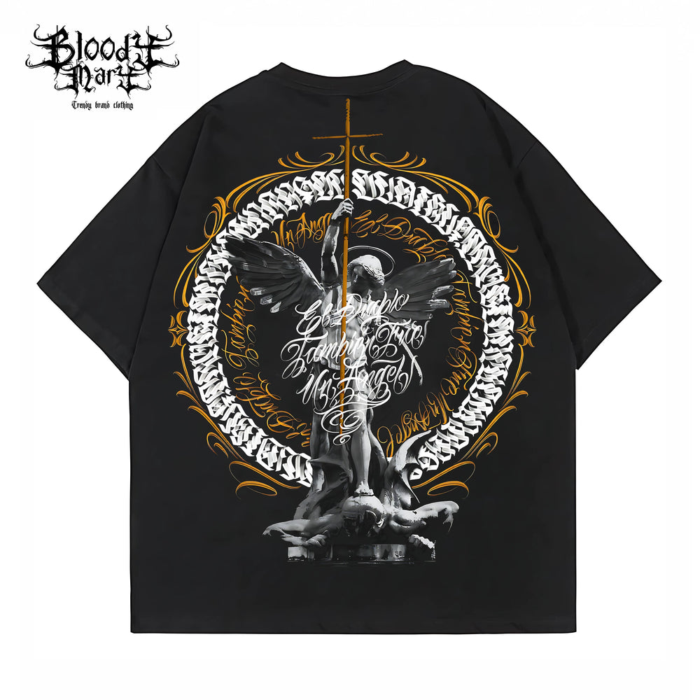 American street retro floral characters Chicano loose cotton heavyweight niche hip-hop tattoo artist trendy T-shirt