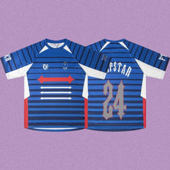 Trapstar Horizontal Stripe Football Jersey - Royal Blue/White