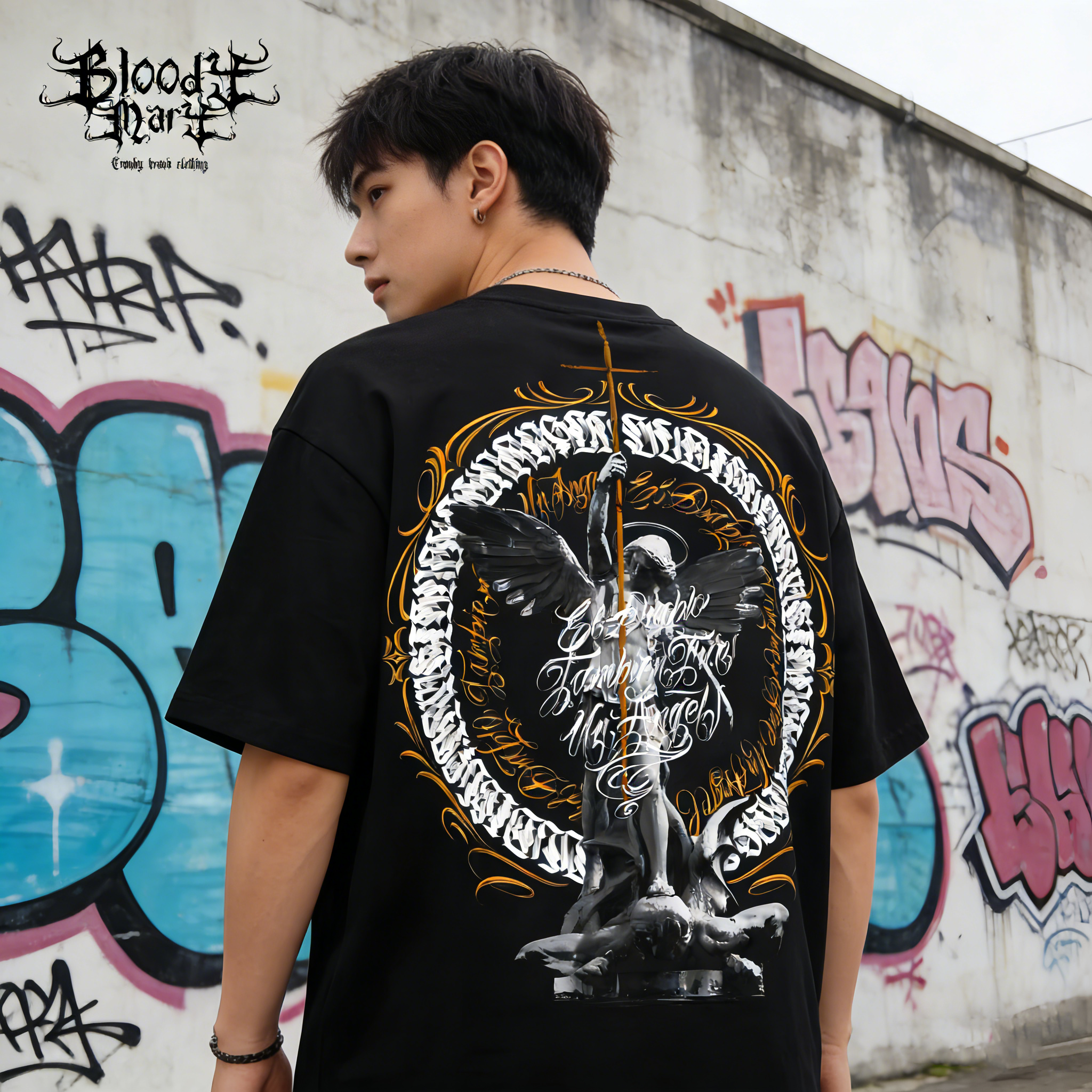American street retro floral characters Chicano loose cotton heavyweight niche hip-hop tattoo artist trendy T-shirt